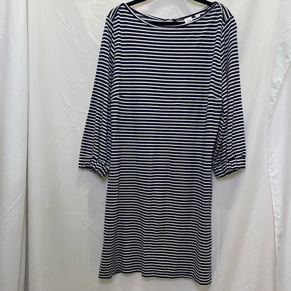 Gap midi dress classic blue & white striped, 3/4 sleeve, size MP